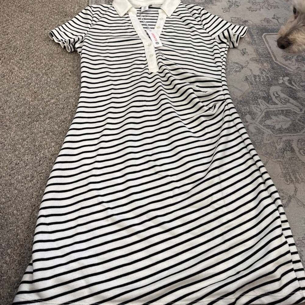 Sundry Striped Collared Polo Dress in Black and White Size M